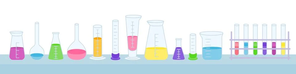 Flask beaker microscope jar science chemistry flat Illustrazione stock