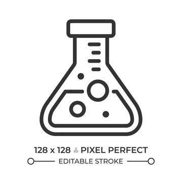 Flask with boiling liquid pixel perfect line icon Stock Illustration