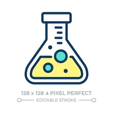 Flask with boiling liquid pixel perfect line color icon Stock Illustration