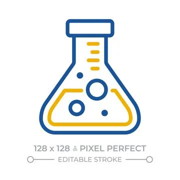 Flask with boiling liquid pixel perfect two color line icon Stock Illustration