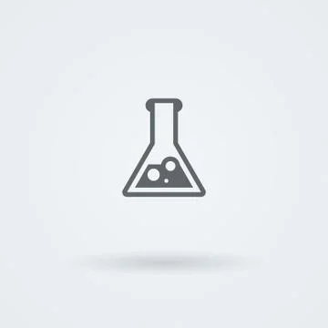 The flask with the boiling liquid. Science and laboratory icon, mono vector Stock Illustration