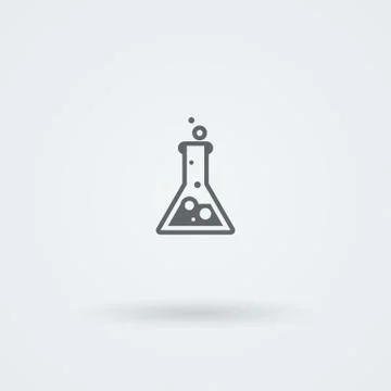 The flask with the boiling liquid. Science and laboratory icon, mono vector Stock Illustration