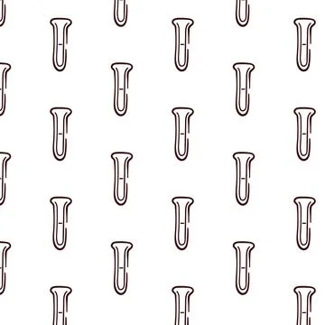 Flask chemistry seamless pattern in line art style. Scientific wallpaper design Stock Illustration