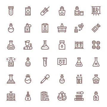 Flask Essential Vector Set including 36 Pixel Optimized Bold Line 64x64 Icons Stock Illustration