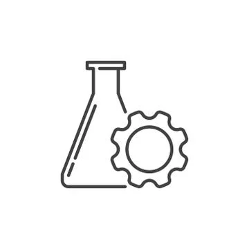 Flask with Gear vector linear icon. Science concept symbol Stock Illustration