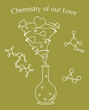 Flask, hearts tornado, love message. Feeling, mood Illustration