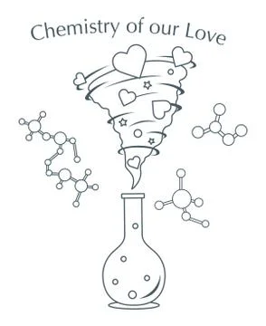 Flask, hearts tornado, love message. Feeling, mood Illustration