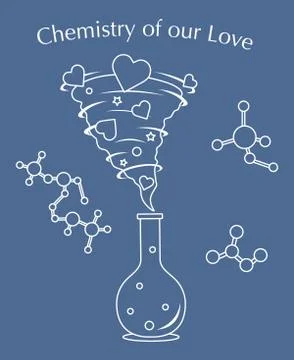 Flask, hearts tornado, love message. Feeling, mood Illustration