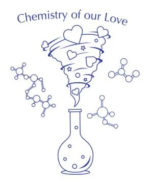 Flask, hearts tornado, love message. Feeling, mood Illustration