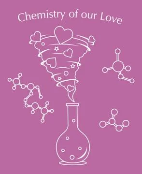 Flask, hearts tornado, love message. Feeling, mood Illustration