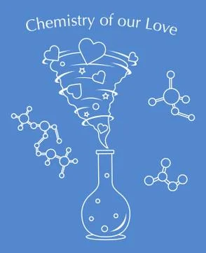 Flask, hearts tornado, love message. Feeling, mood Illustration