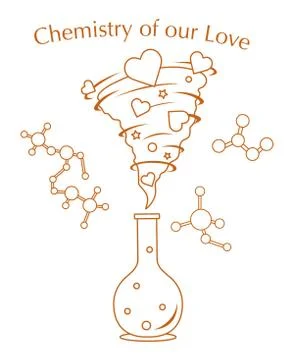 Flask, hearts tornado, love message. Feeling, mood Illustration