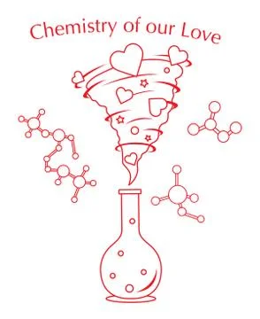 Flask, hearts tornado, love message. Feeling, mood Illustration