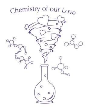 Flask, hearts tornado, love message. Feeling, mood Illustration