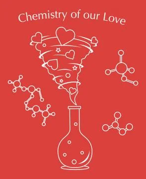 Flask, hearts tornado, love message. Feeling, mood Illustration