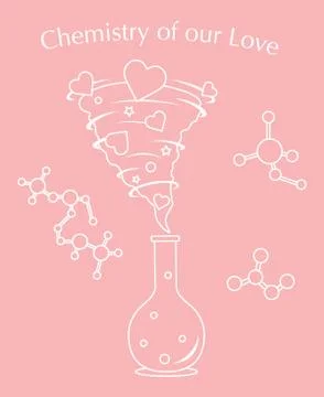 Flask, hearts tornado, love message. Feeling, mood Illustration
