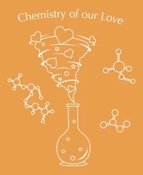 Flask, hearts tornado, love message. Feeling, mood Illustration