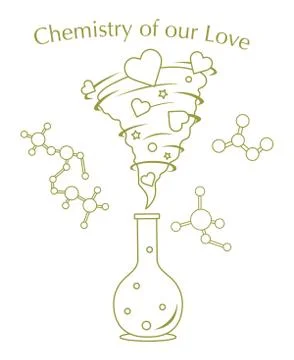 Flask, hearts tornado, love message. Feeling, mood Illustration
