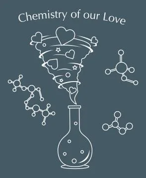 Flask, hearts tornado, love message. Feeling, mood Illustration