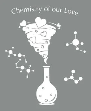 Flask, hearts tornado, love message. Feeling, mood Illustration