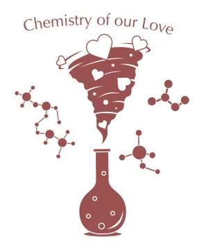 Flask, hearts tornado, love message. Feeling, mood Illustration