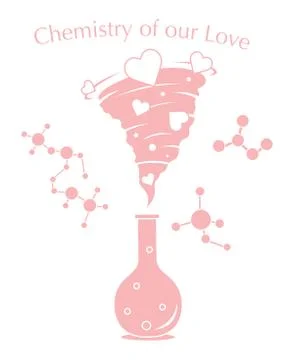 Flask, hearts tornado, love message. Feeling, mood Illustration