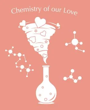 Flask, hearts tornado, love message. Feeling, mood Illustration