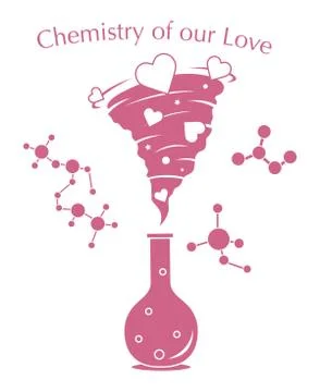Flask, hearts tornado, love message. Feeling, mood Illustration