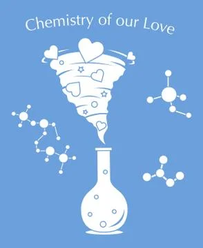 Flask, hearts tornado, love message. Feeling, mood Illustration