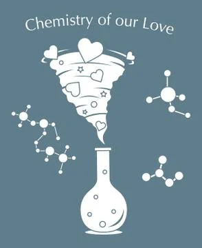 Flask, hearts tornado, love message. Feeling, mood Illustration