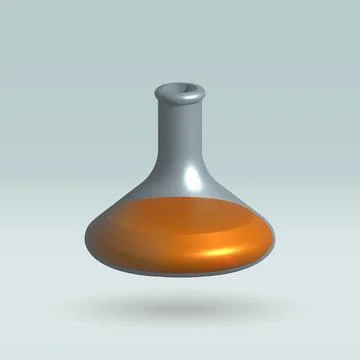 Flask isolated vector 3d icon. chemistry flask with yellow liquid 3d illustra Stock Illustration