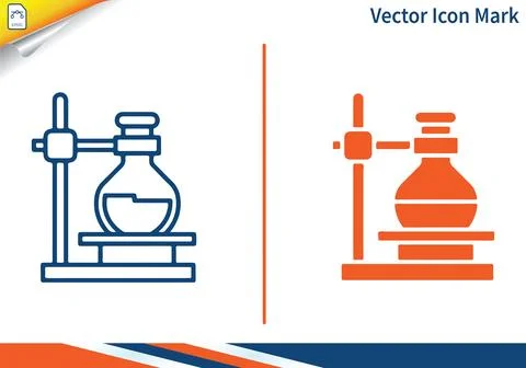 Flask in laboratory stand vector icon, mark. science experiment concept. Stock Illustration