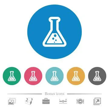 Flask with liquid flat round icons Stock Illustration