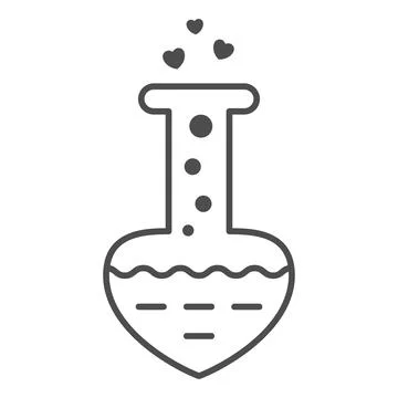 Flask with love drink thin line icon, Valentines Day concept, Love elixir sign 스톡 일러스트