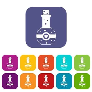 Flask of love elixir icons set Stock Illustration