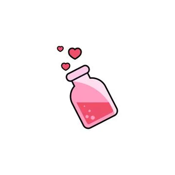 Flask with love potion icon flat. Love stories symbol. Valentines day concept Stock Illustration