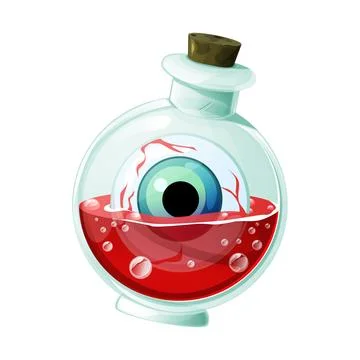 Flask with magic potion, eye and blood for ui games. Stock Illustration