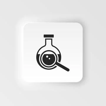 Flask, magnifier. Bioengineering neumorphic style vector icon. Biotechnology for Stock Illustration
