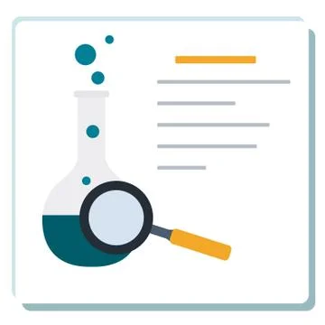 Flask, magnifier. Science day. Education. Stock Illustration