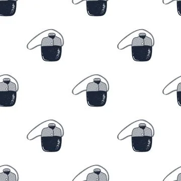 Flask pattern. Camping equipment seamless background. Hiking gear wallpaper Stock Illustration