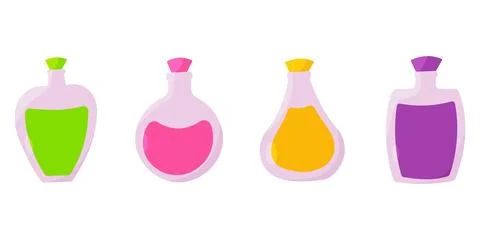Flask potion perfume jar colored elements set Illustration
