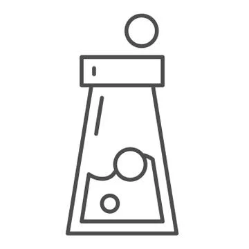 Flask with potion thin line icon. Drink with bubbles vector illustration Stock Illustration
