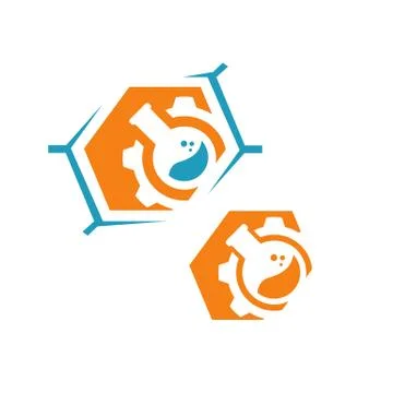 Flask sign Lab logo template vector design negative space bio technology symb Stock Illustration