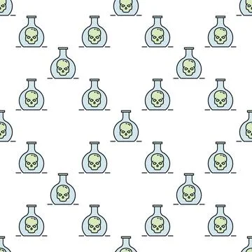Flask with Skull vector Education colored seamless pattern Stock Illustration
