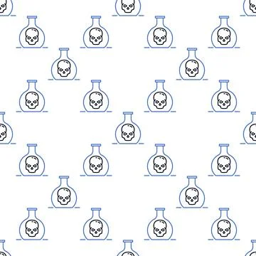 Flask with Skull vector Education linear seamless pattern Stock Illustration