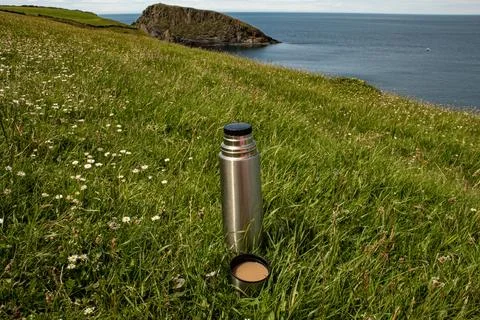 Flask  of  teak  on the  grass Foto stock