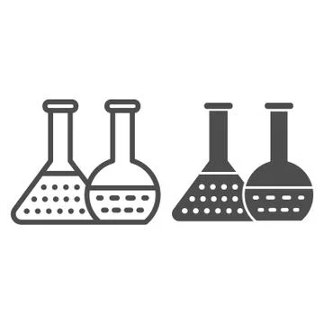 Flasks with analyzes line and solid icon, Medical tests concept, laboratory 스톡 일러스트