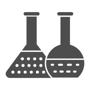 Flasks with analyzes solid icon, Medical tests concept, laboratory glass sign on Stock Illustration
