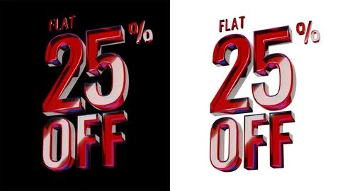 FLAT 25% OFF.  3D Glossy Red Glass text in Black and White Background Stock Illustration