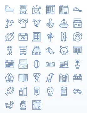 Flat 256x256 Vector Icon Pack with 45 Bold Line Editable Elements Illustrazione stock